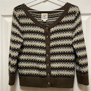 ROXY | Diamond Shaped Knit Pattern | Crop |Button Down |Cardigan/Sweater |Size M